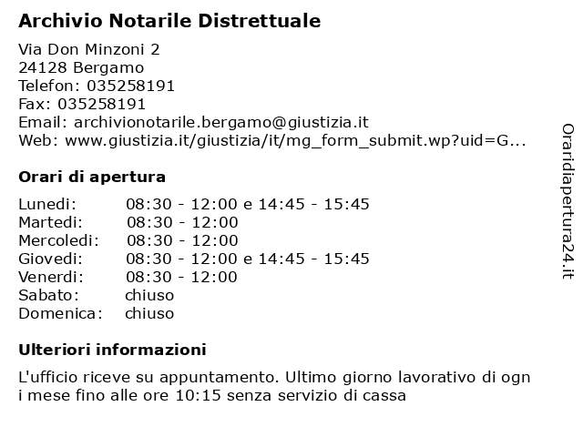 Orari di apertura Archivio Notarile Distrettuale Via Don